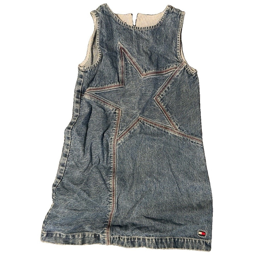 Vintage Tommy Hilfiger Girls Size 6 Denim Dress Big Star Logo 90s Blue Jean - Picture 1 of 3